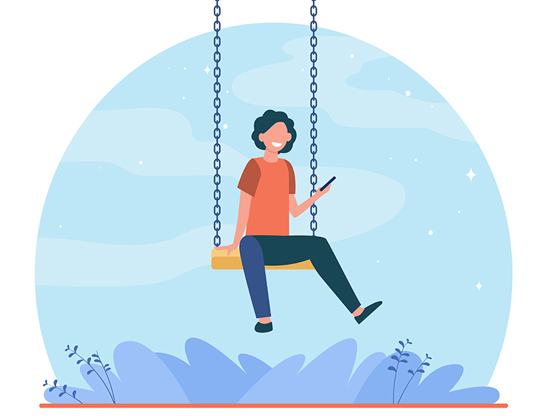 Happy kid sitting on swing